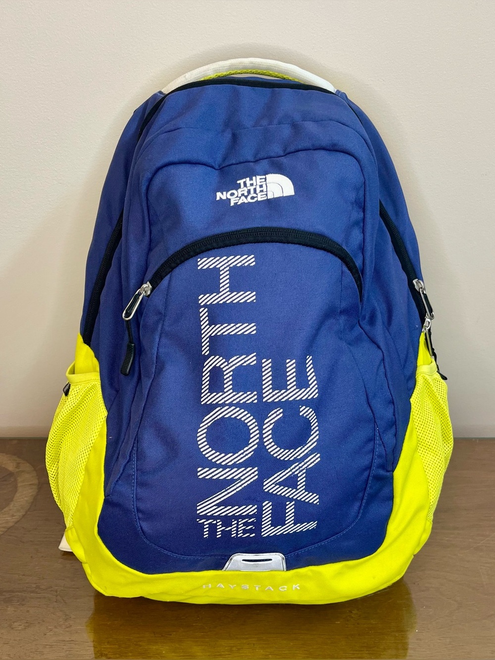 The North Face Haystack Blue Yellow Laptop Backpack Outdoor Adventure Daypack